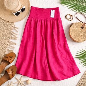 Time and Tru Double Cloth Smocked Skirt – XL (16–18) – Lipstick Pink